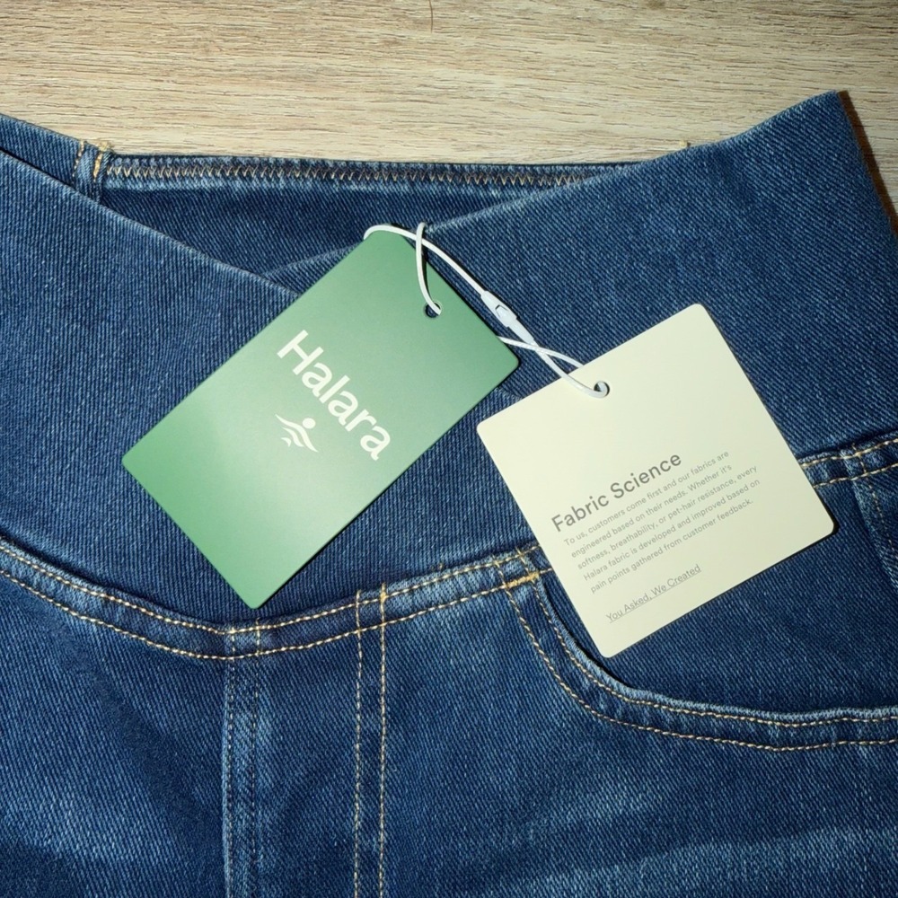 NWT Halara Crossover Denim Mini Skirt Womens High Waisted Bodycon Pocket - Picture 2 of 8